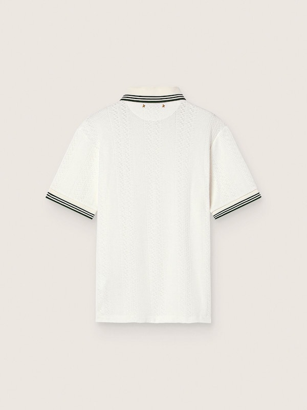Polo da uomo in cotone bianco con motivo jacquard traforato