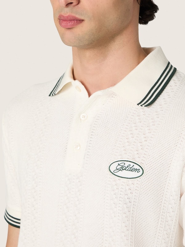 Golden Goose - Men's white cotton polo shirt with openwork jacquard pattern in 