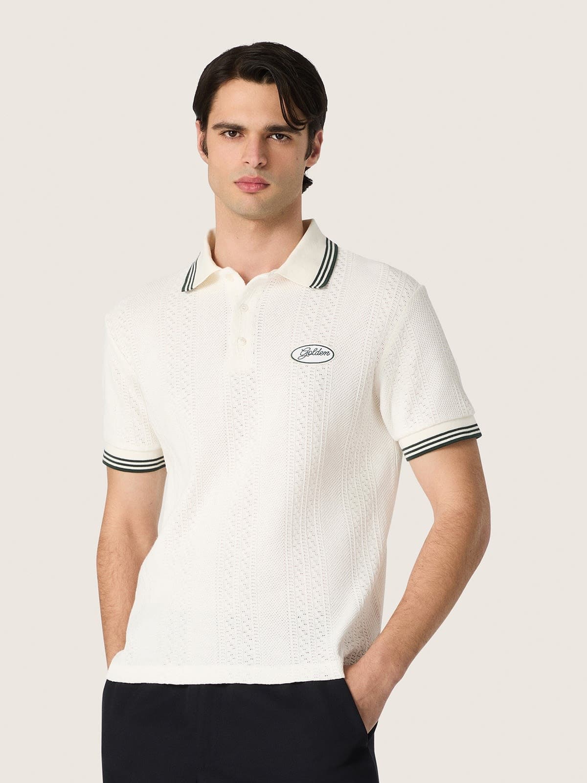 Golden Goose - Herrenhemd aus wei&szlig;er Baumwolle mit Jacquardmotiv mit Perforationen in 