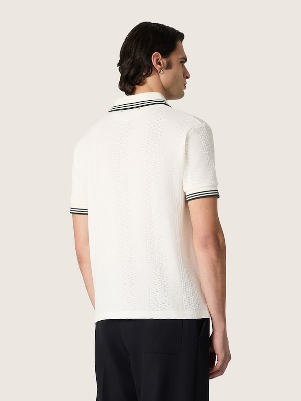 Golden Goose - Men's white cotton polo shirt with openwork jacquard pattern in 