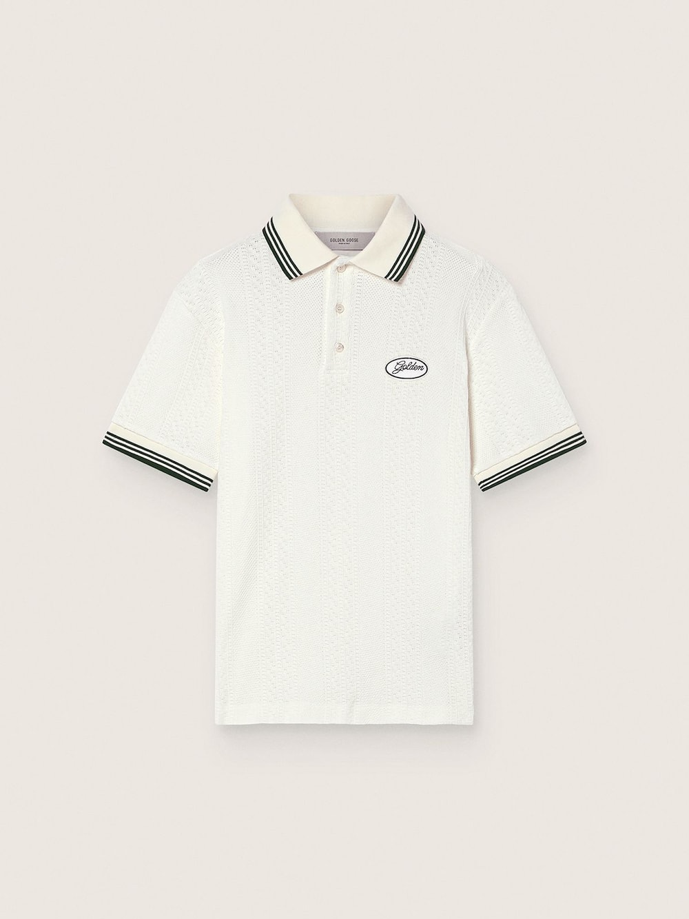 Polo homme en coton blanc avec motif jacquard ajouré — Golden Goose