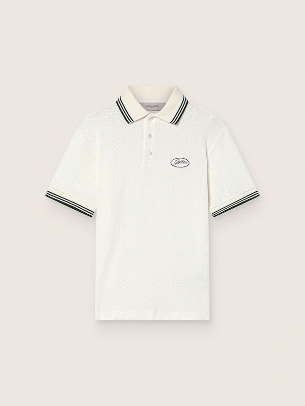Golden Goose - Men's white cotton polo shirt with openwork jacquard pattern in 