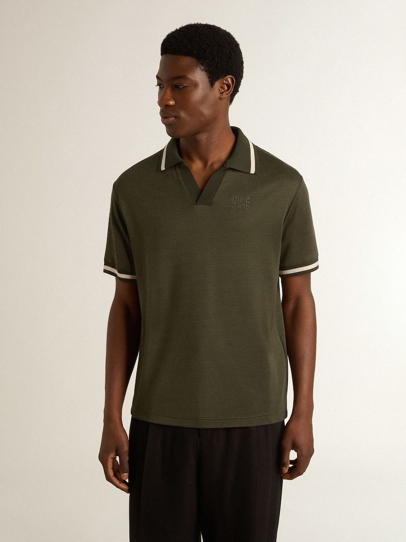 Golden Goose - Polo en jersey vert militaire pour homme avec broderie in 