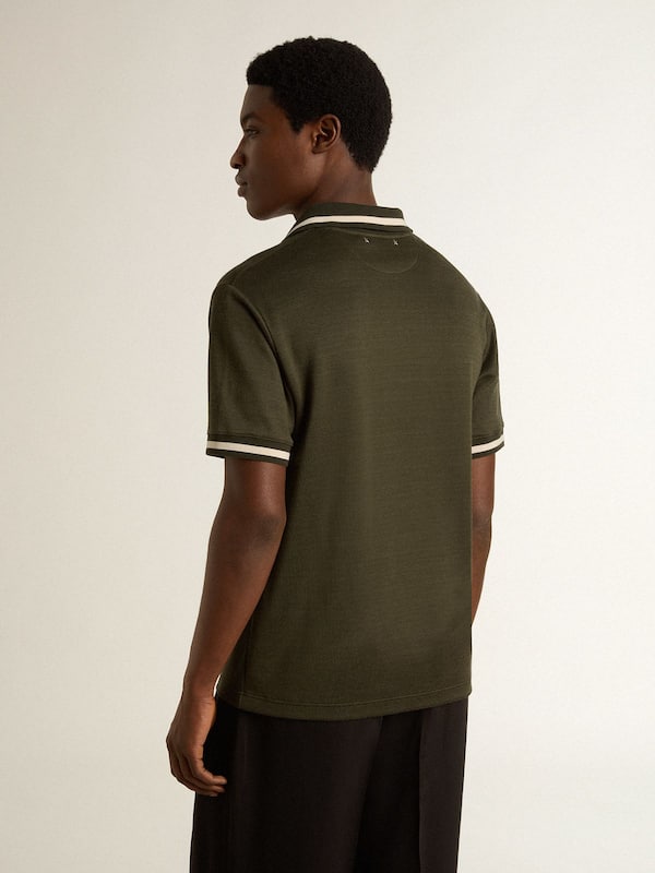 Golden Goose - Men's military-green jersey polo with embroidery in 