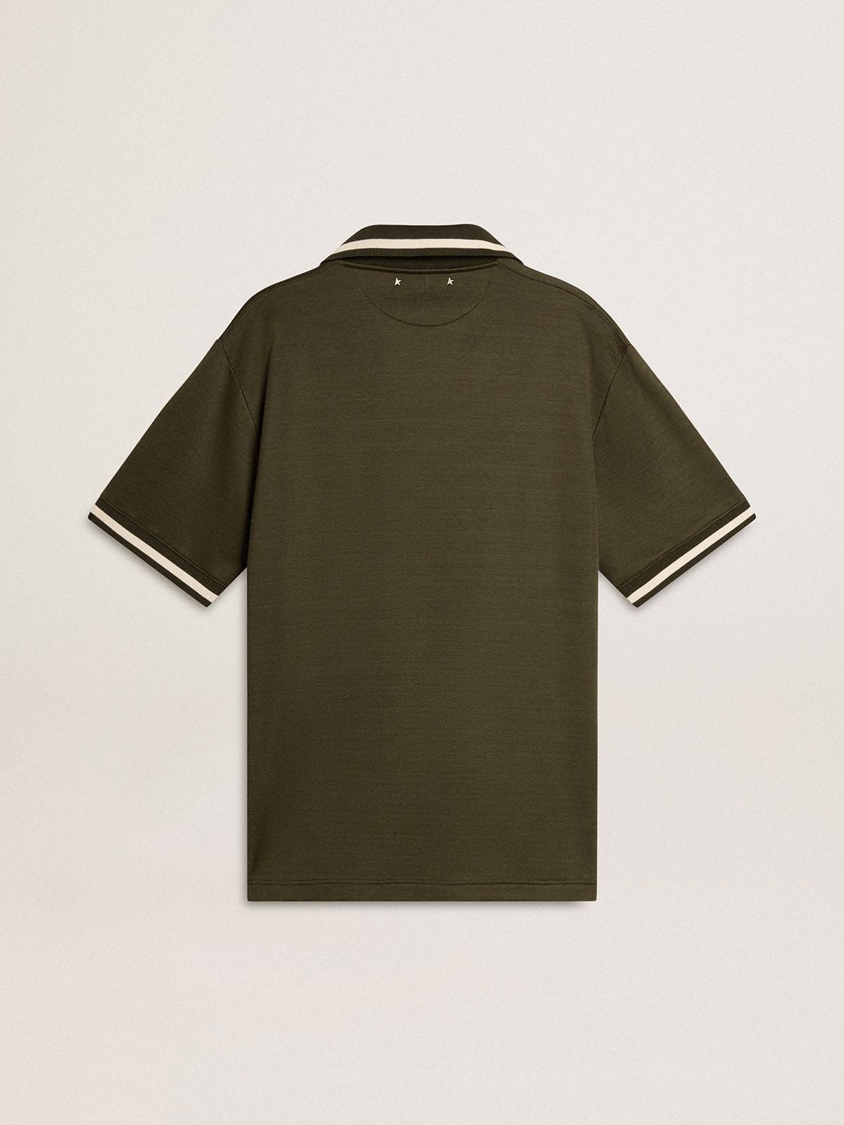 Golden Goose - Polo in jersey da uomo color verde militare con ricamo in 