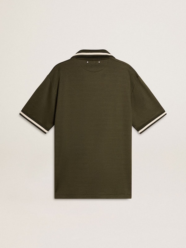 Golden Goose - Men's military-green jersey polo with embroidery in 