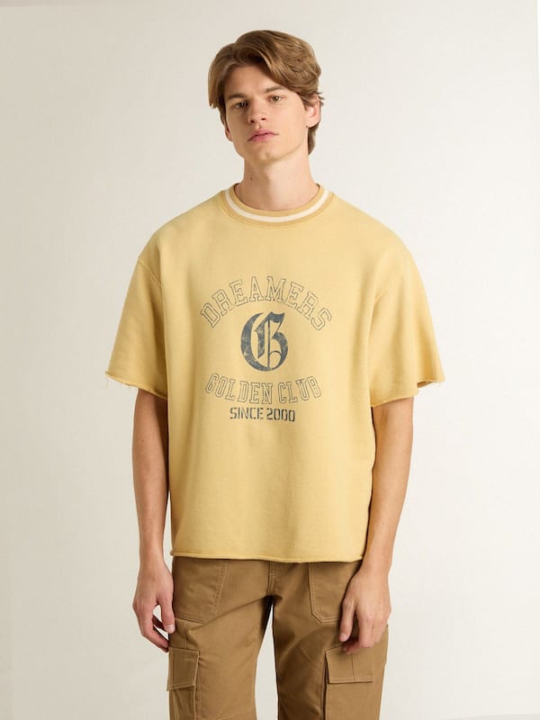 Golden Goose - Men's oversized yellow cotton T-shirt with blue print   in 