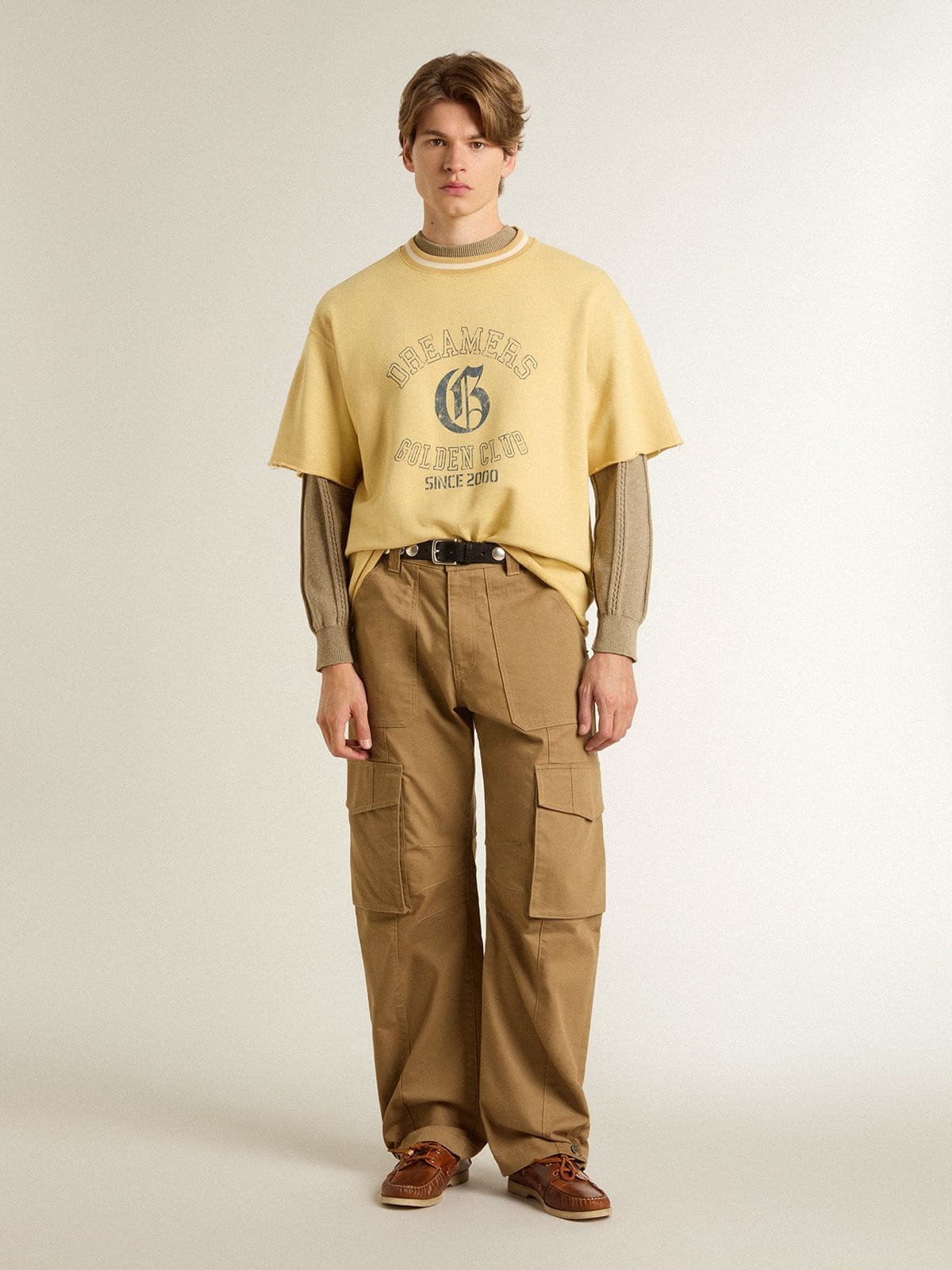 Golden Goose - Oversized Herren-T-Shirt aus gelber Baumwolle mit blauem Print   in 