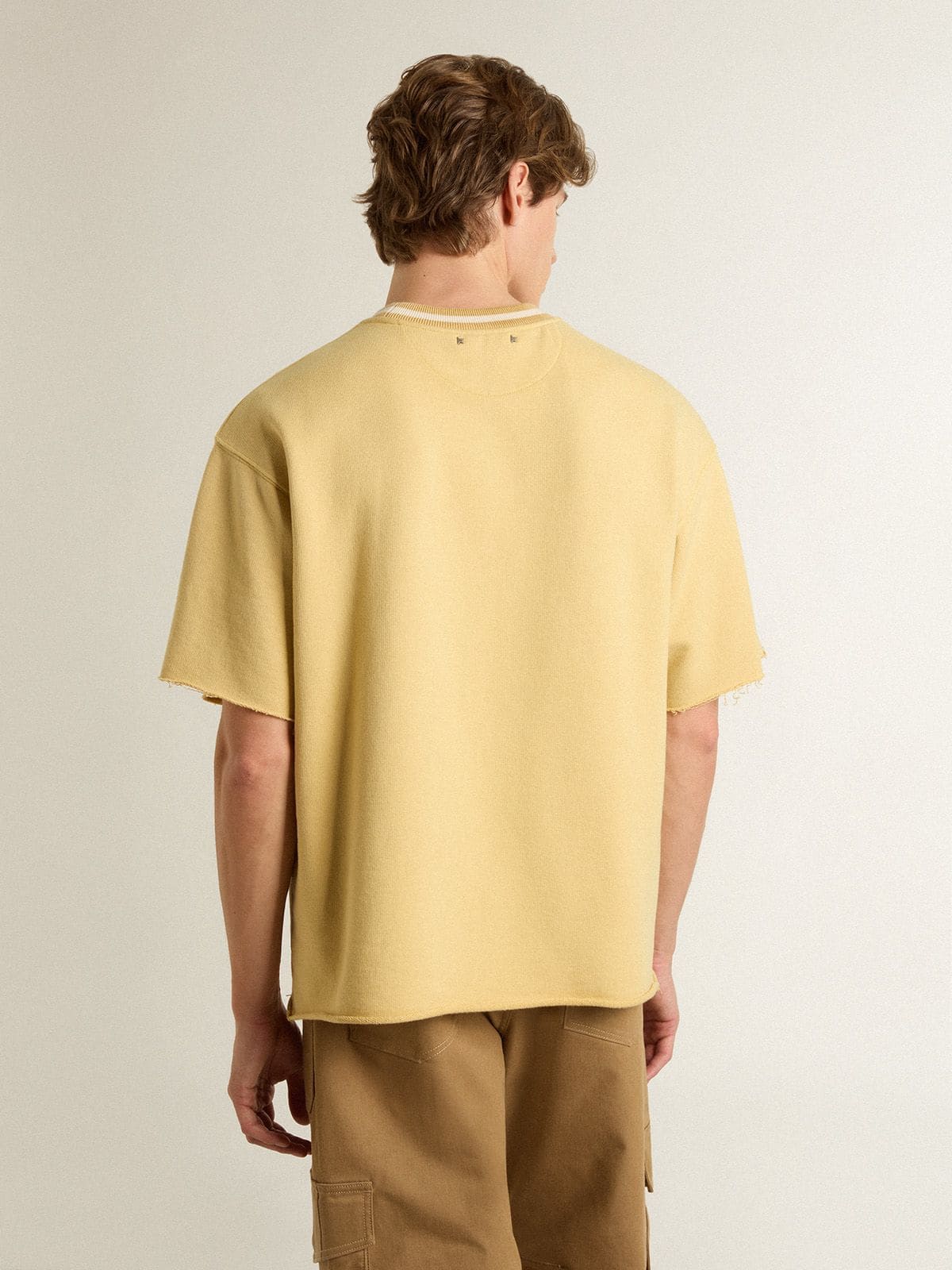 Golden Goose - Oversized Herren-T-Shirt aus gelber Baumwolle mit blauem Print   in 