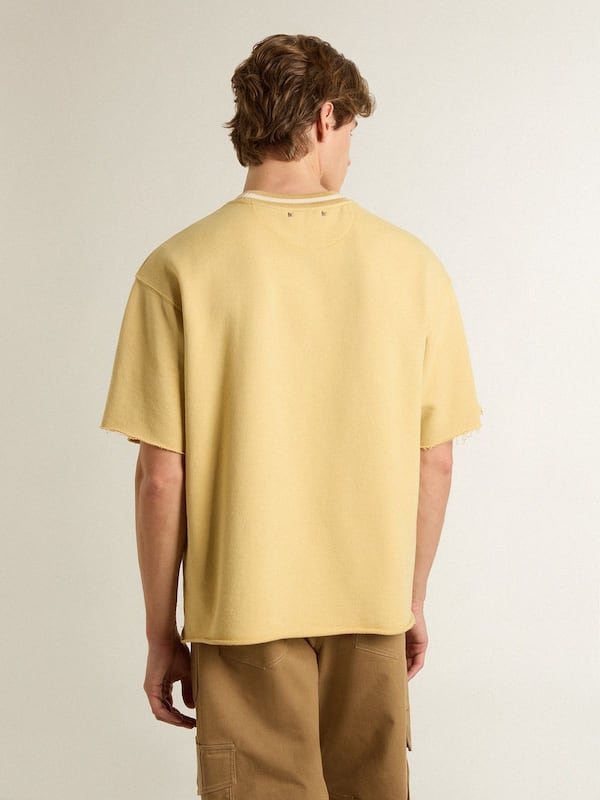 Golden Goose - Men's oversized yellow cotton T-shirt with blue print   in 
