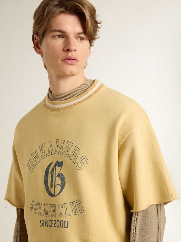 Golden Goose - Men's oversized yellow cotton T-shirt with blue print   in 