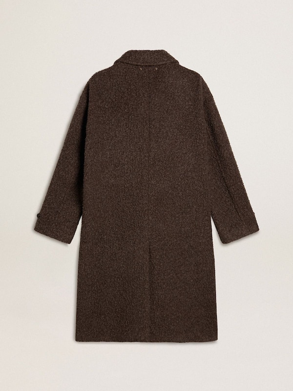 Golden Goose - Men's single-breasted Journey coat in wrinkle wool blend with floral pin in 