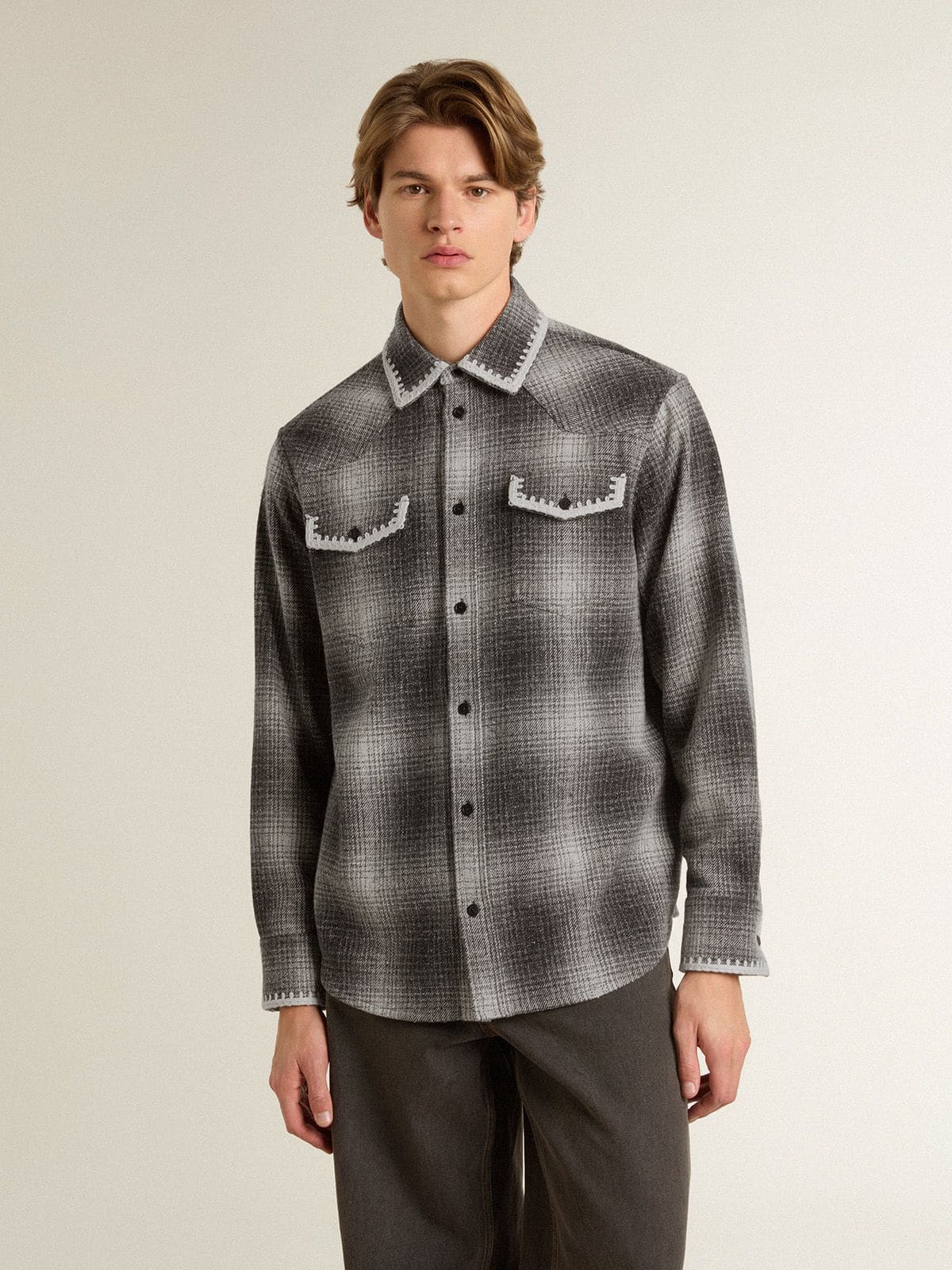 Golden Goose - Men's gray shirt with white embroidery in 