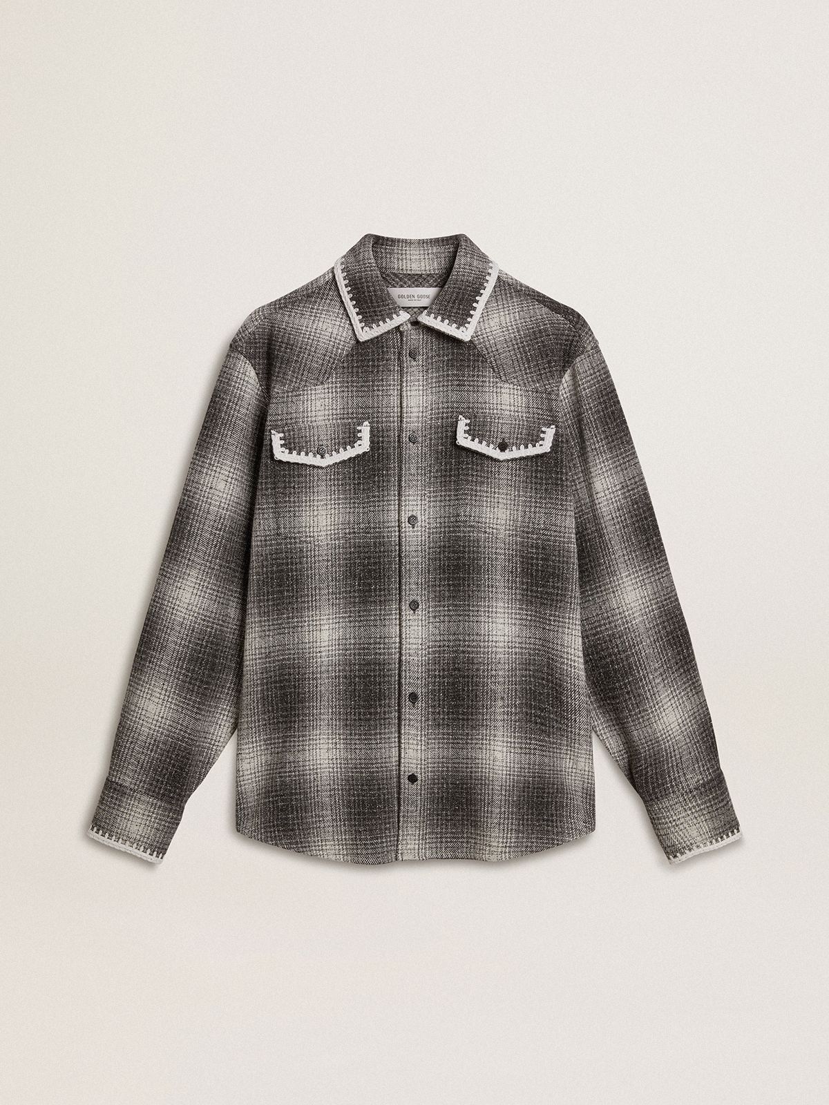 Chemise grise pour homme avec broderies blanches — Golden Goose