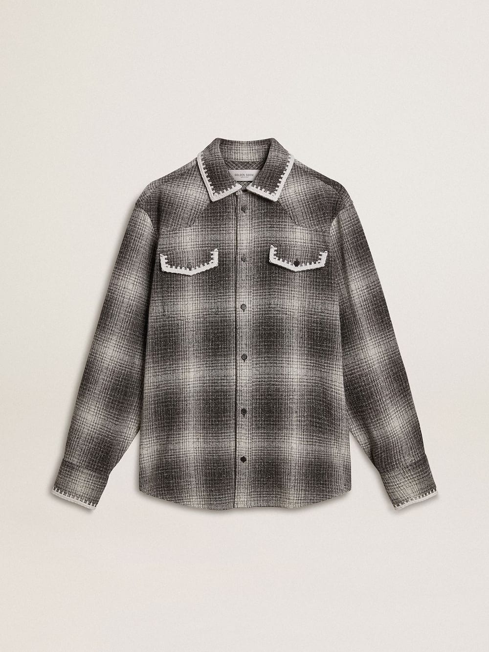 Chemise grise pour homme avec broderies blanches — Golden Goose