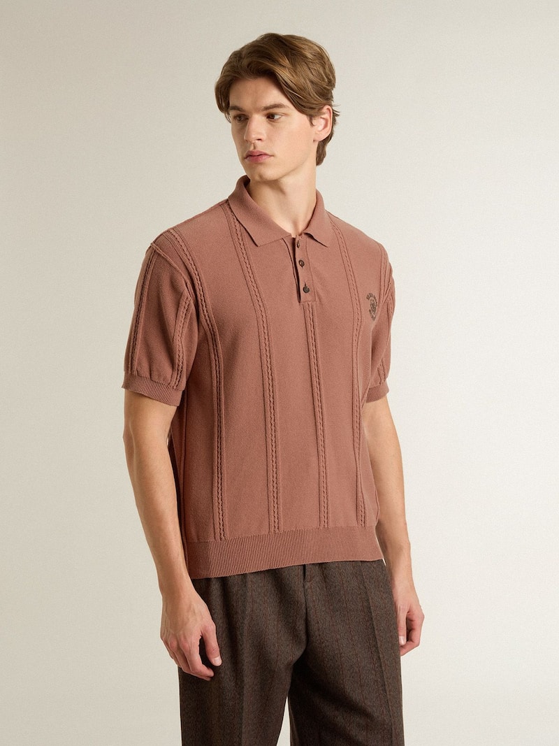 Golden Goose - Polo color mattone da uomo con logo ricamato in 
