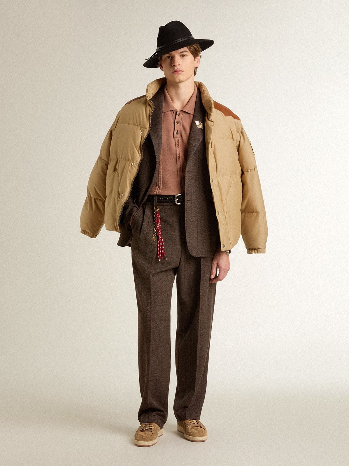 Golden Goose - Polo color mattone da uomo con logo ricamato in 