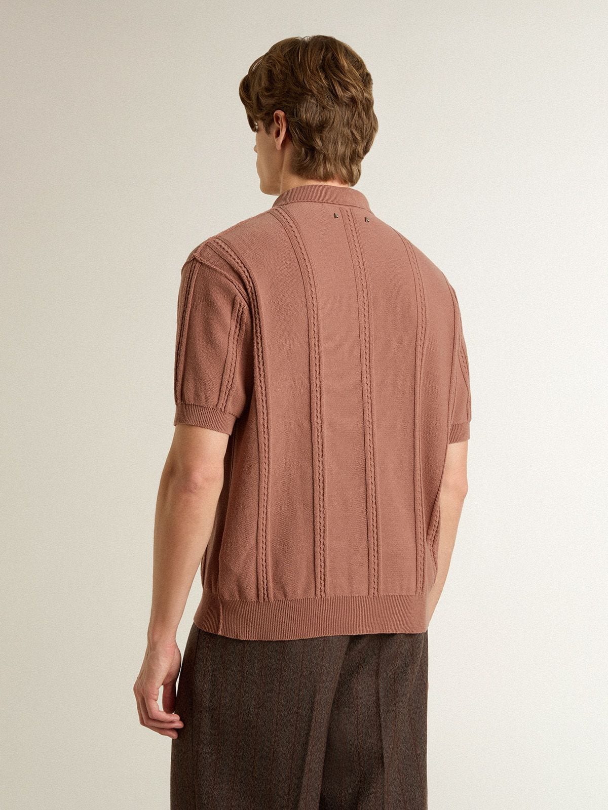 Golden Goose - Polo color mattone da uomo con logo ricamato in 