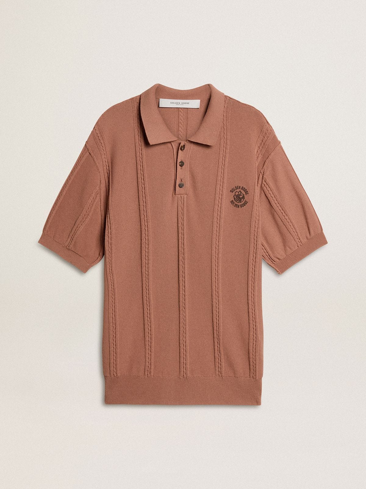 Golden Goose - Polo color mattone da uomo con logo ricamato in 