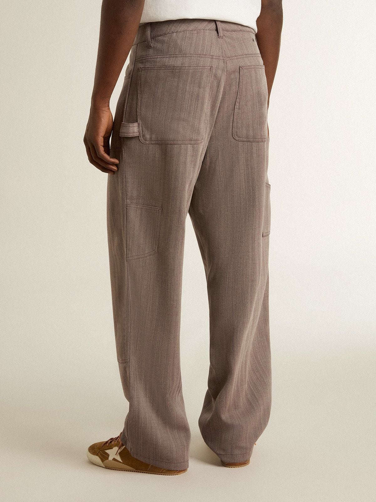 Golden Goose - Pantalone da uomo in misto lana micro chevron marrone chiaro in 