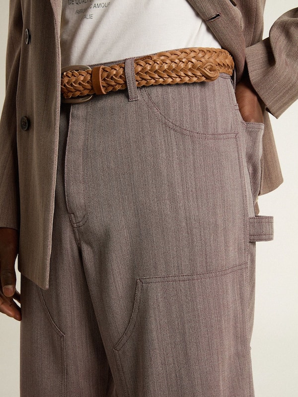 Golden Goose - Men’s wool blend pants in light brown micro chevron in 