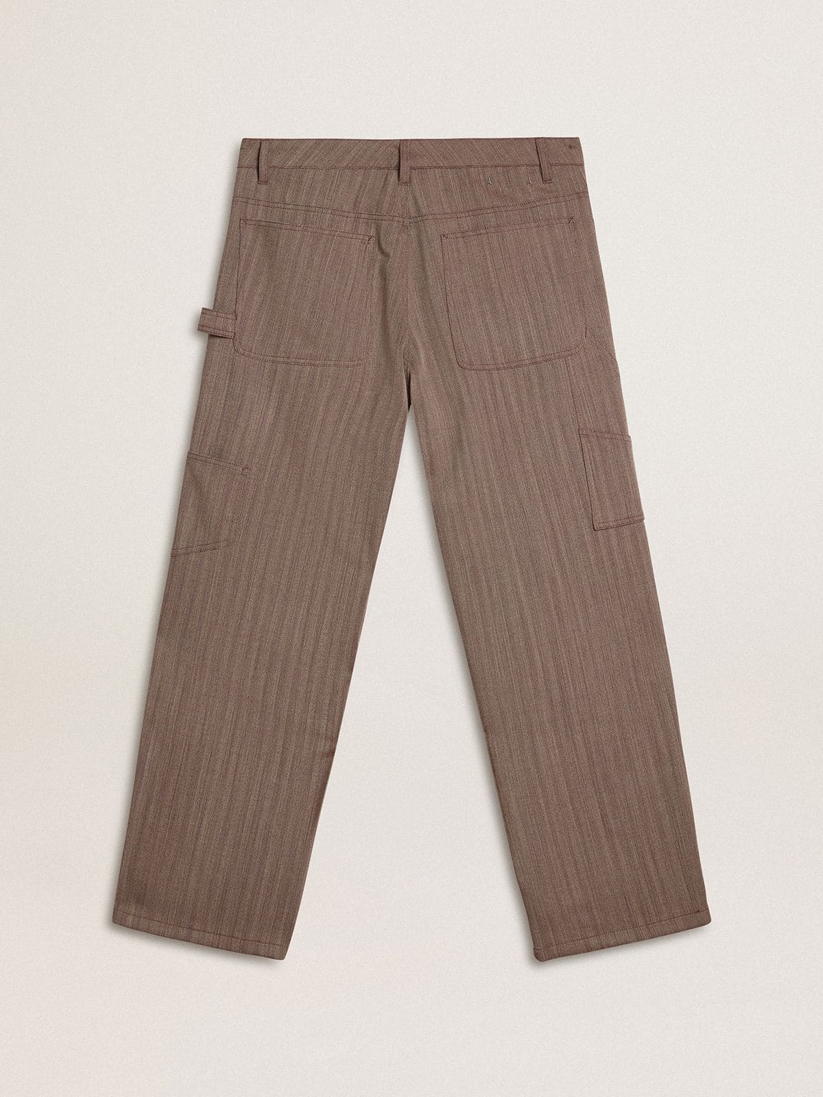 Golden Goose - Pantalone da uomo in misto lana micro chevron marrone chiaro in 