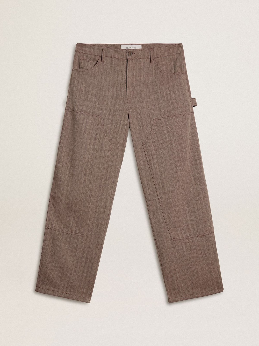 Pantalon pour homme marron clair en laine mélangée à petits chevrons — Golden Goose