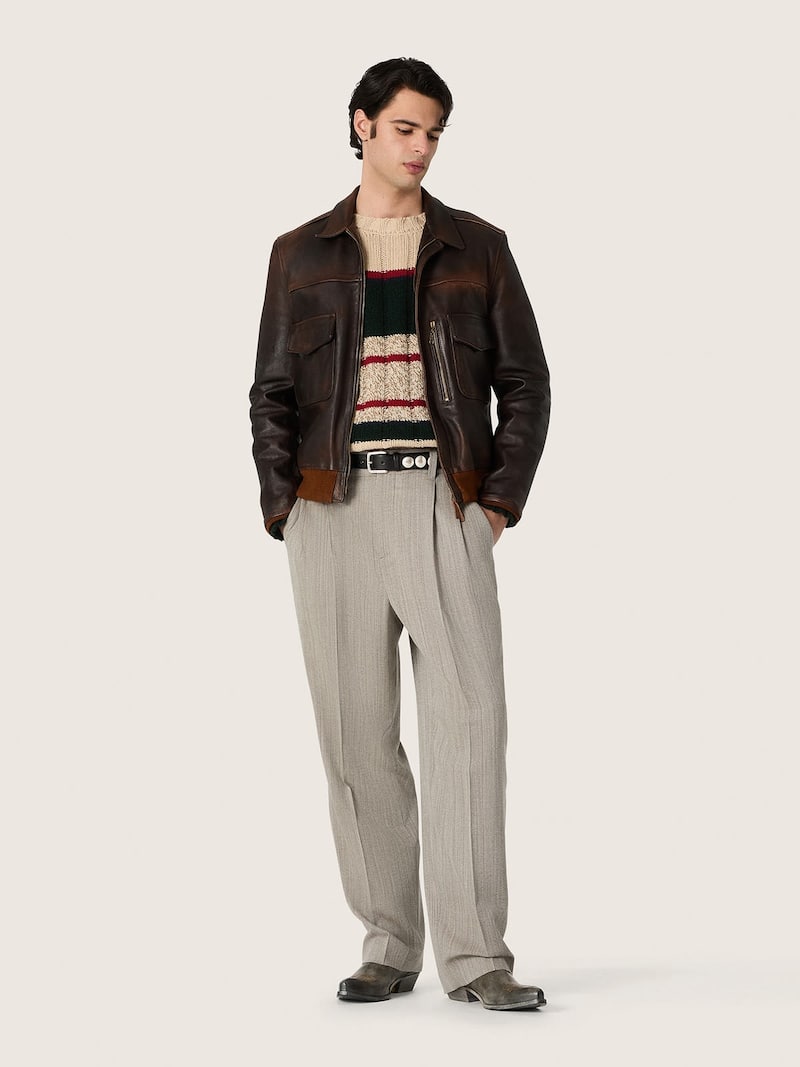 Golden Goose - Men's dark brown distressed leather bomber jacket in 