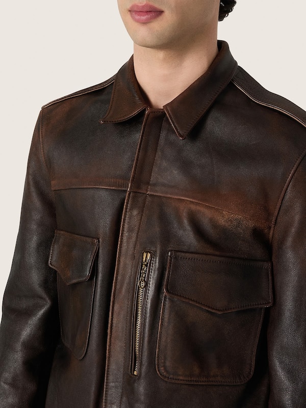 Golden Goose - Men's dark brown distressed leather bomber jacket in 
