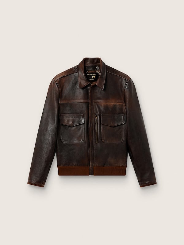 Golden Goose - Men's dark brown distressed leather bomber jacket in 