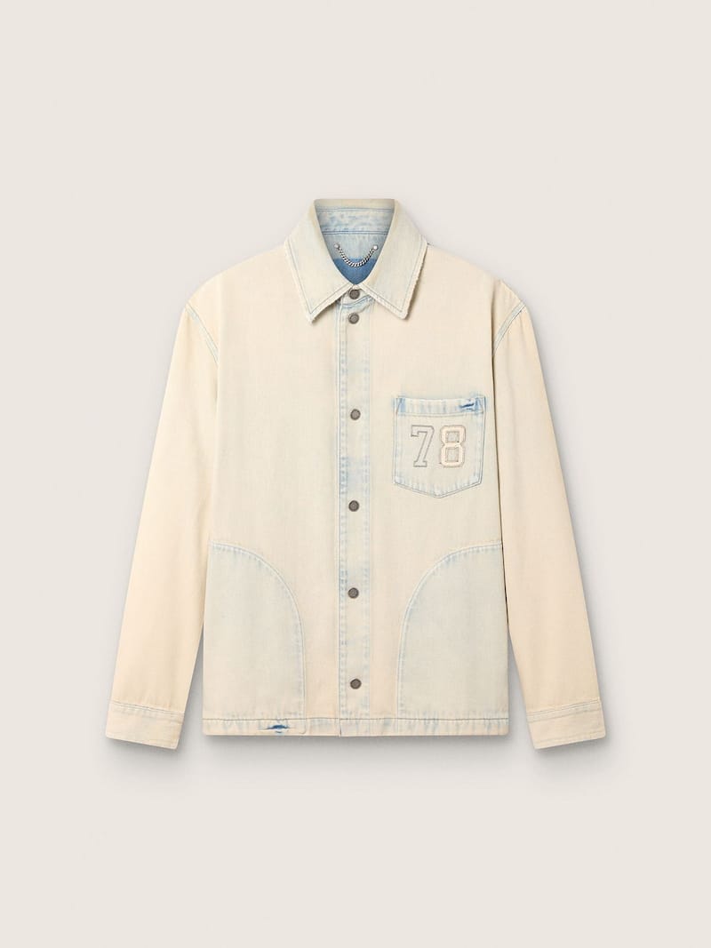 Men's work jacket in light sand-colored denim
