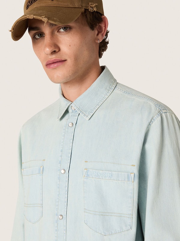 Golden Goose - Men&rsquo;s overshirt in light blue denim in 