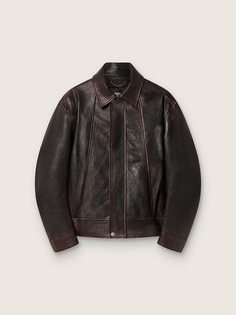 Veste bomber pour homme en cuir nappa bordeaux