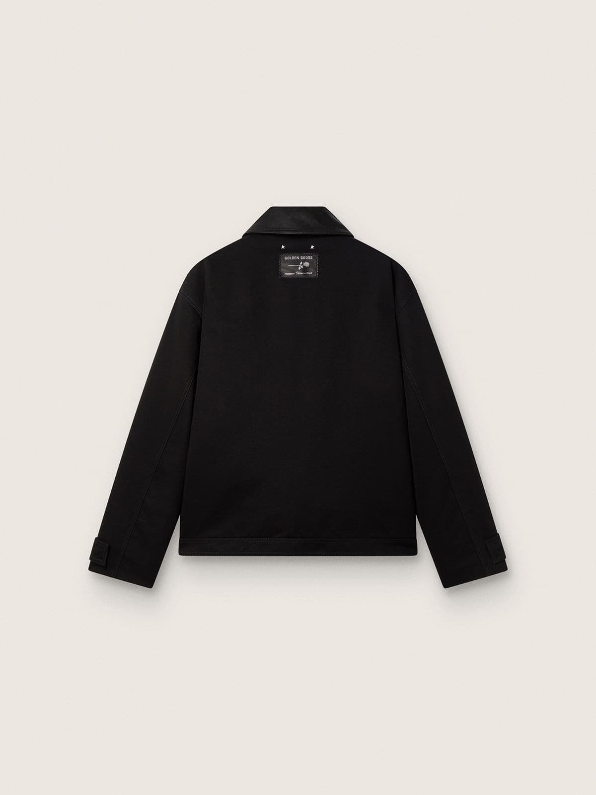 Golden Goose - Wattierte Herrenkurzjacke aus schwarzer Baumwolle mit Lederkragen in 