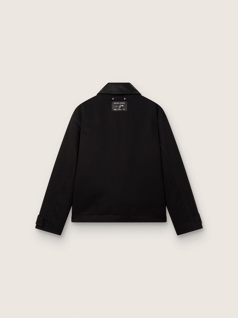 Golden Goose - Giacca corta imbottita da Uomo in cotone nero con colletto in pelle in 