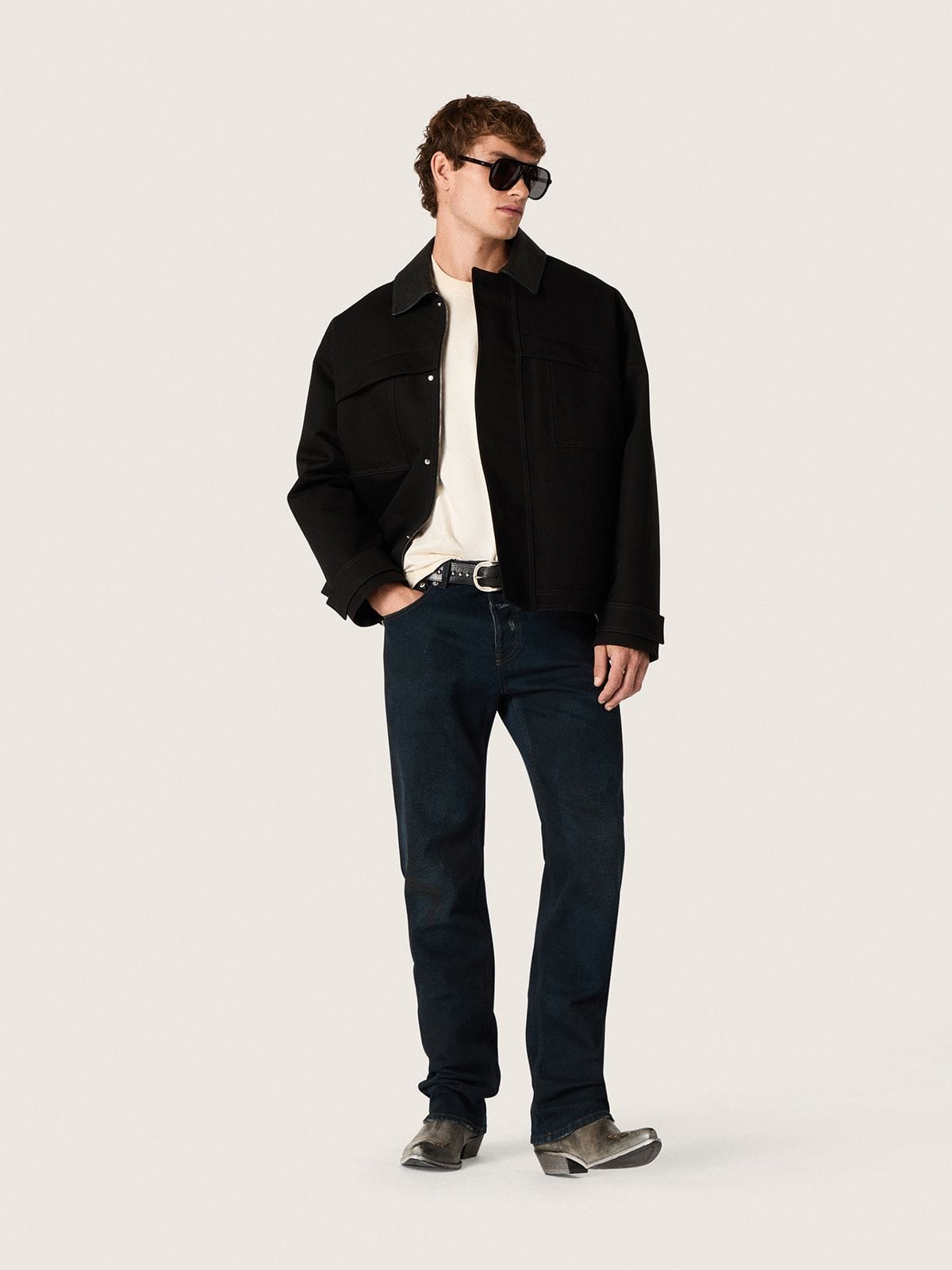 Golden Goose - Wattierte Herrenkurzjacke aus schwarzer Baumwolle mit Lederkragen in 