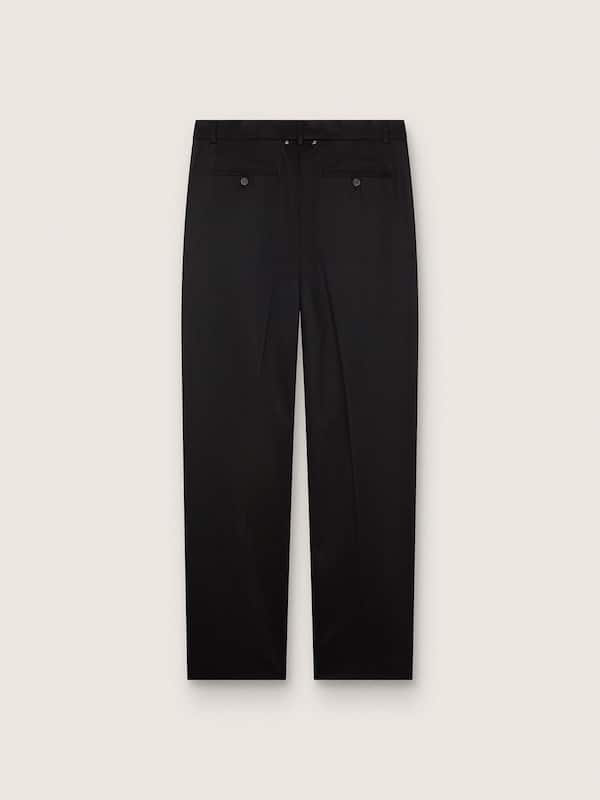Men's pants in black cool wool with satin side stripe