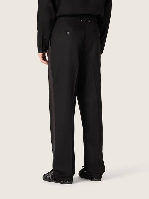 Golden Goose - Men's pants in black cool wool with satin side stripe in 