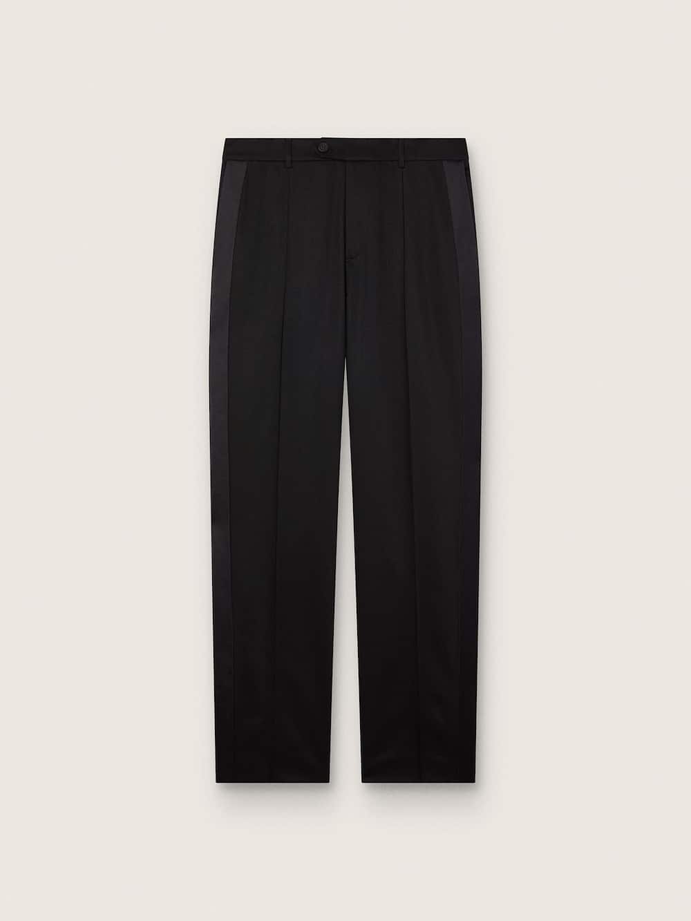 Pantalon pour homme en laine froide noire avec bande latérale en satin — Golden Goose
