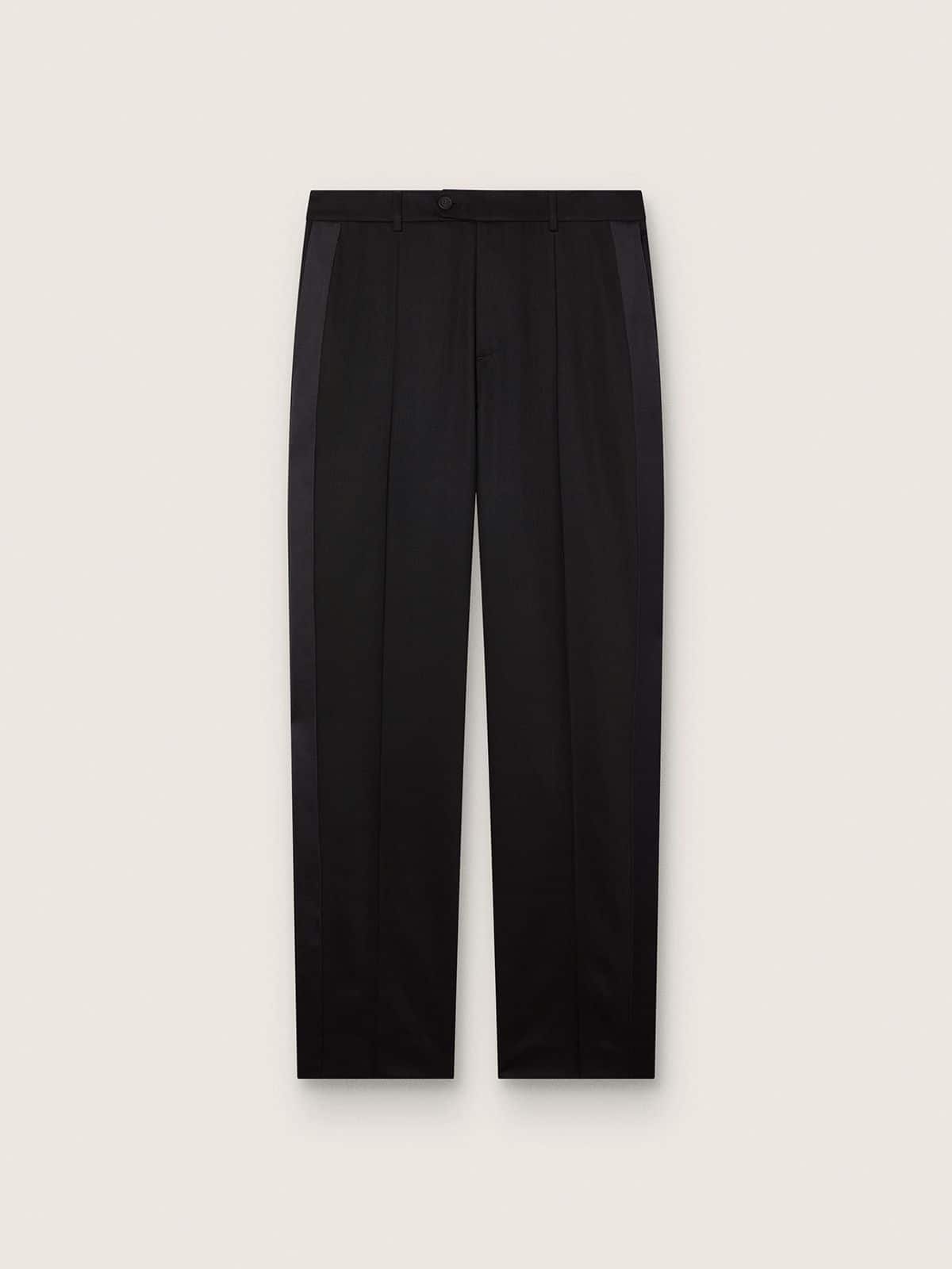 Golden Goose - Schwarze Herrenhose aus Wollfresco mit Satingalons an den Seiten in 