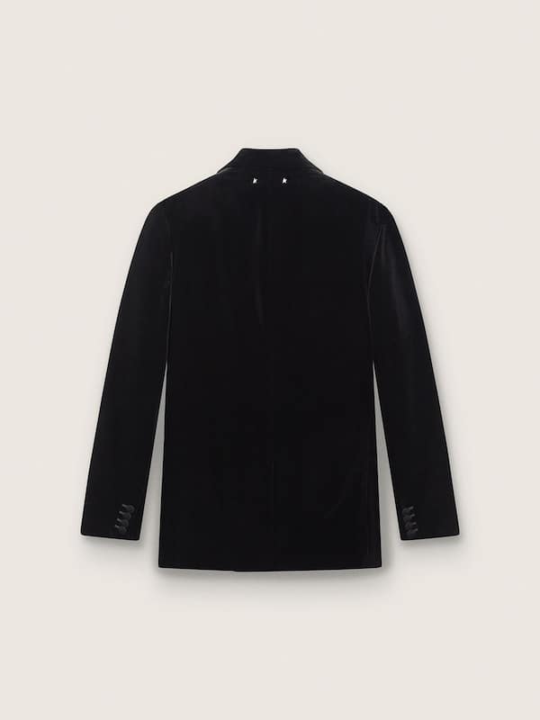 Men’s double-breasted blazer in black velvet with black satin lapels