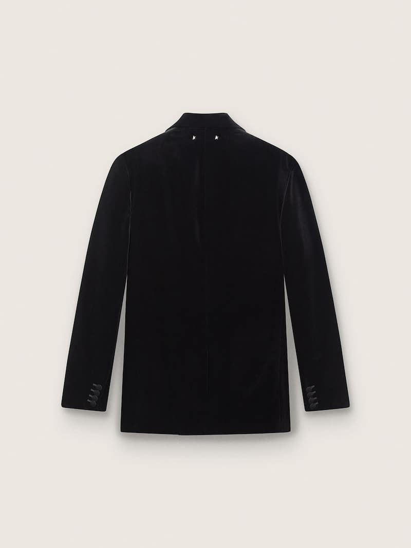 Golden Goose - Blazer de cierre cruzado de hombre en terciopelo negro con solapa de sat&eacute;n negro in 