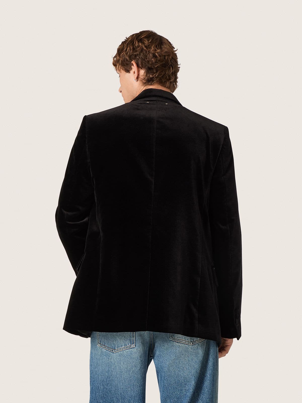 Golden Goose - Blazer croisé pour homme en velours noir avec revers en satin noir in 