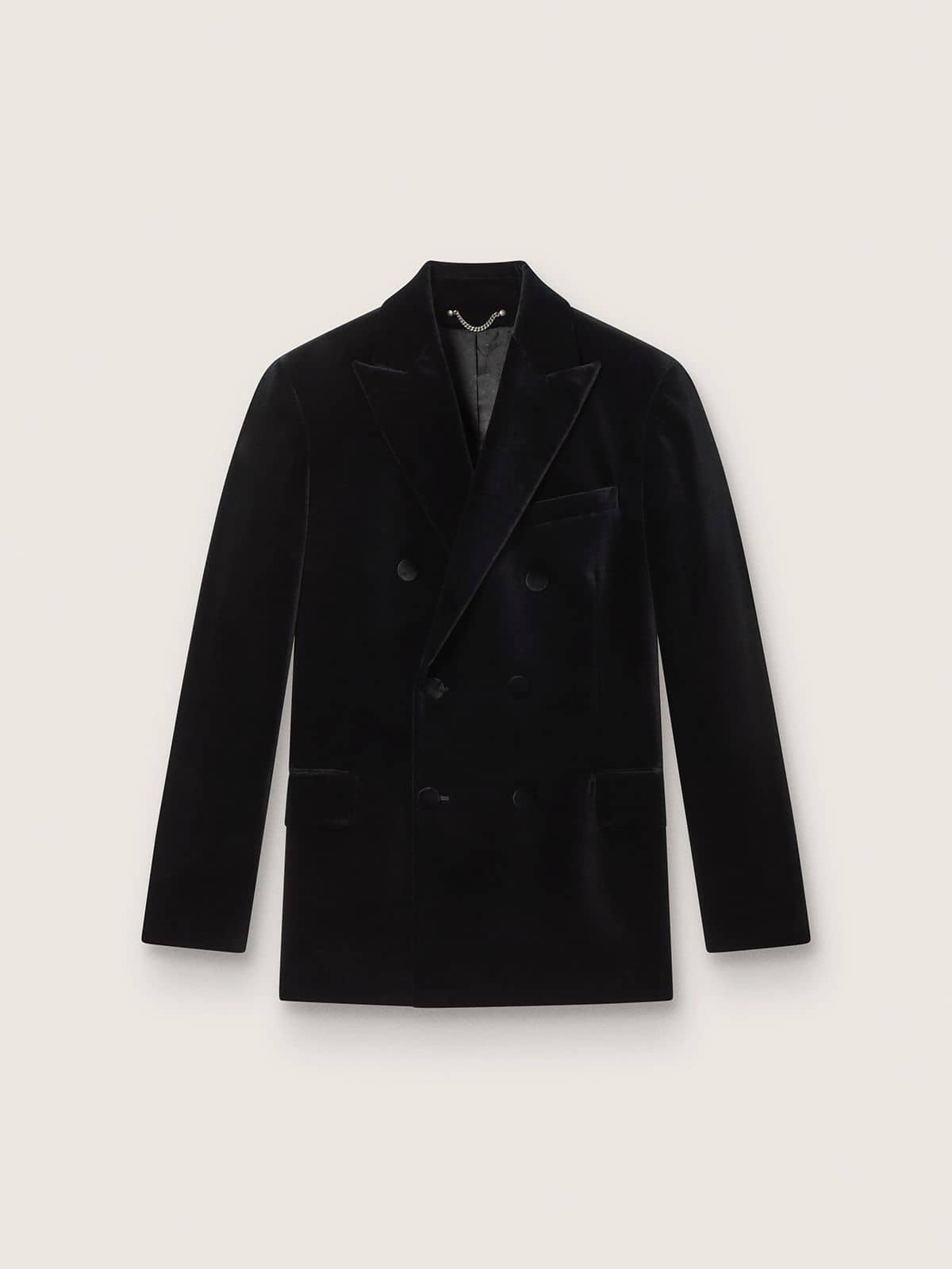 Golden Goose - Blazer croisé pour homme en velours noir avec revers en satin noir in 