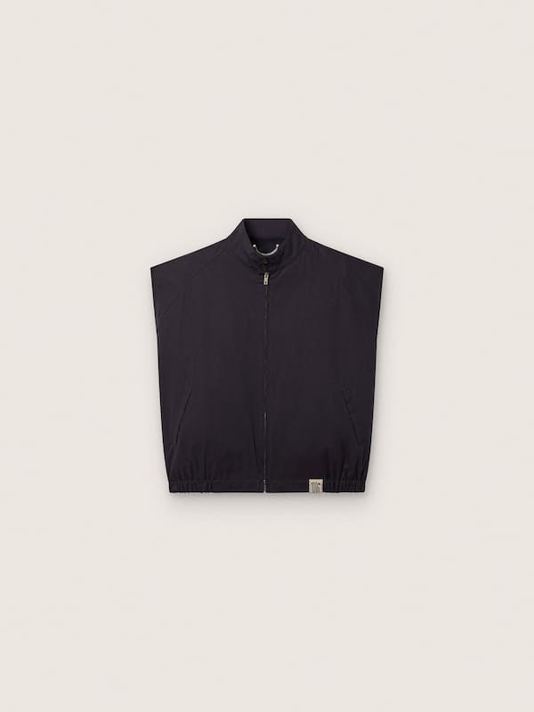 Golden Goose - Men's vest in dark blue cotton twill with zip and flag print label in 