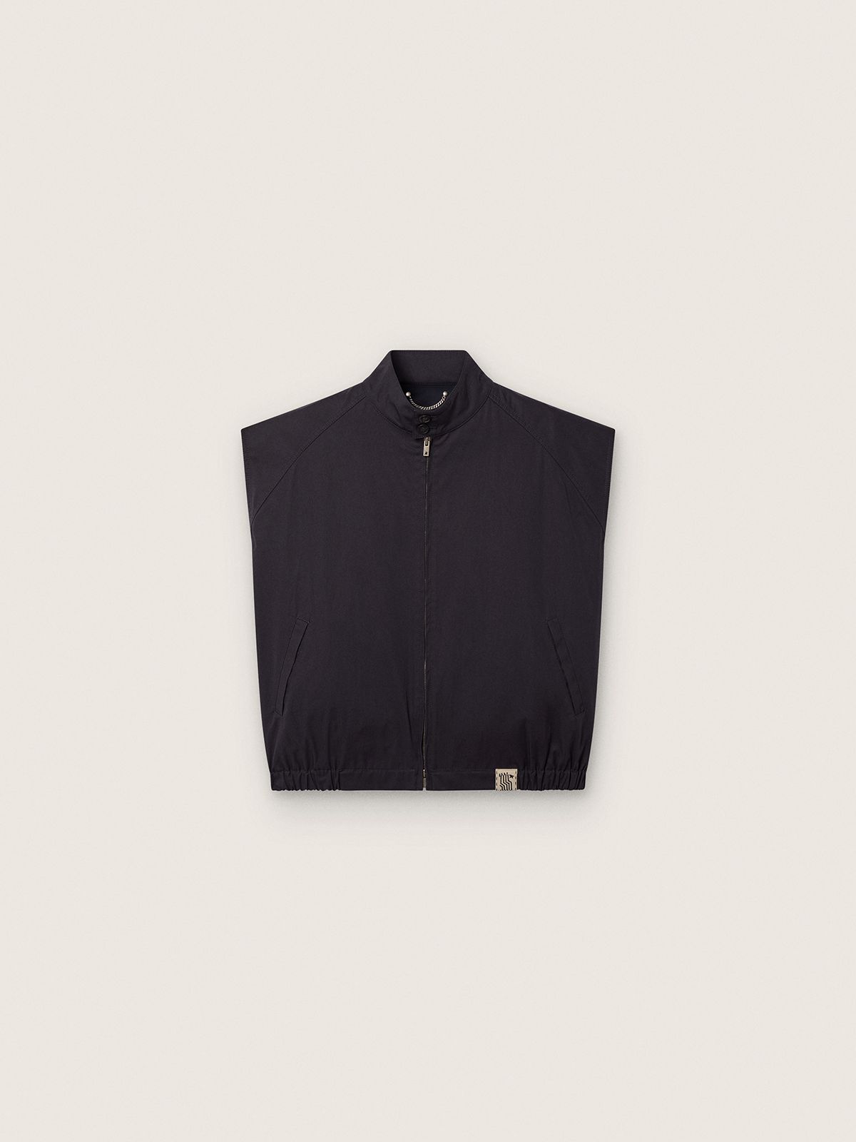 Gilet pour homme en sergé de coton bleu foncé avec fermeture à glissière et étiquette avec imprimé drapeau — Golden Goose