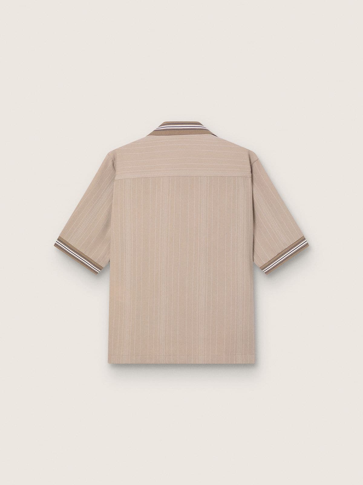 Men's short-sleeved shirt in gray cool wool with thin stripes