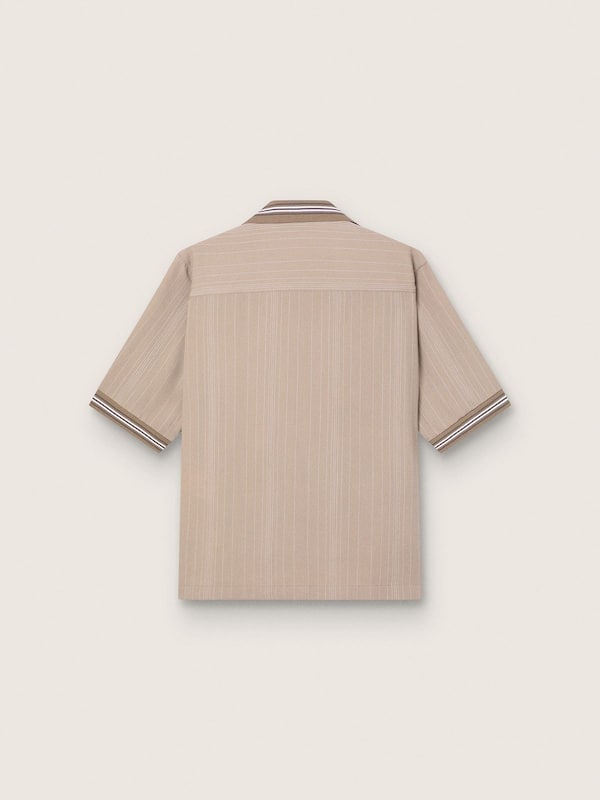 Men's short-sleeved shirt in gray cool wool with thin stripes