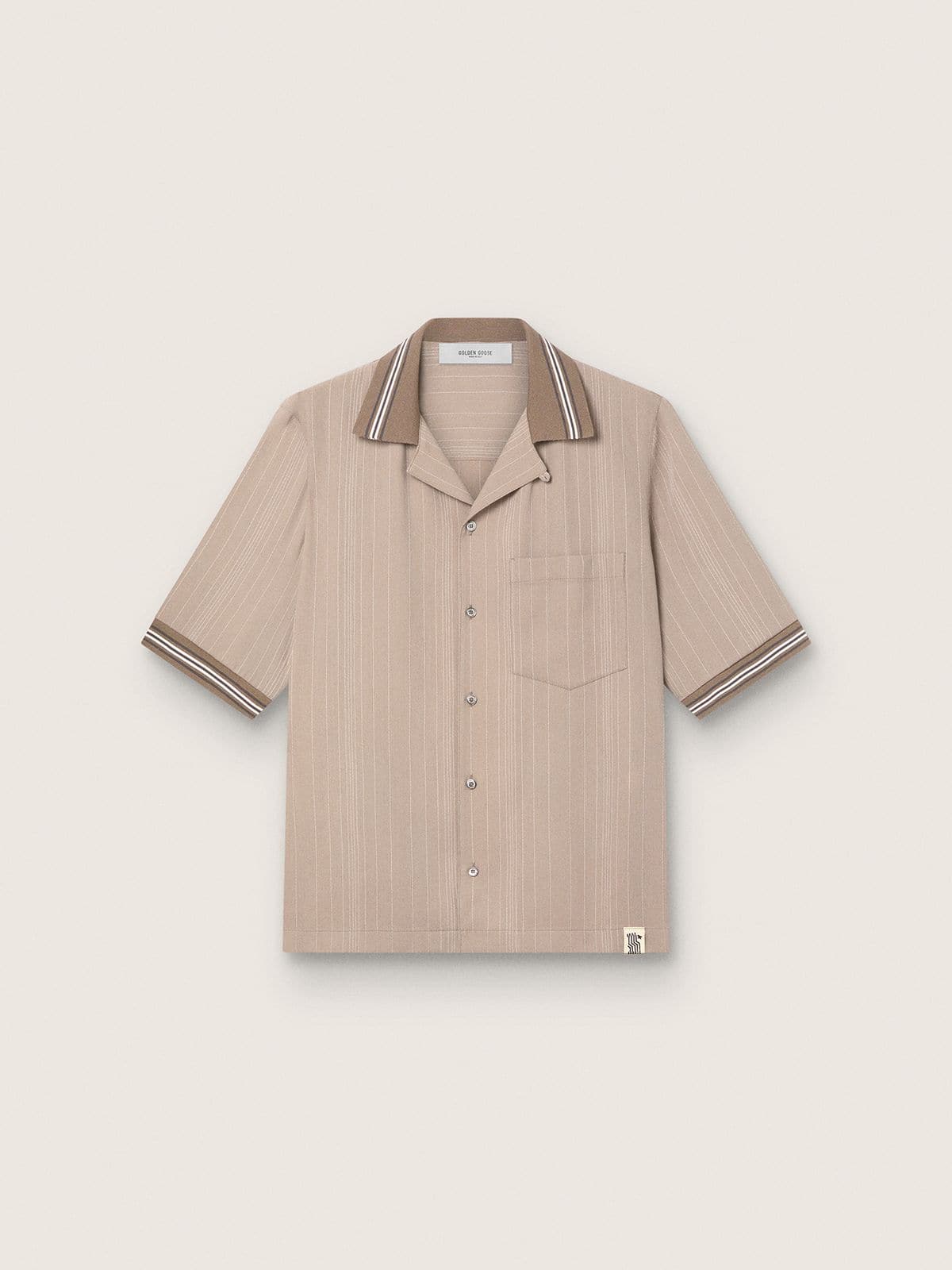 Golden Goose - Men's short-sleeved shirt in gray cool wool with thin stripes in 