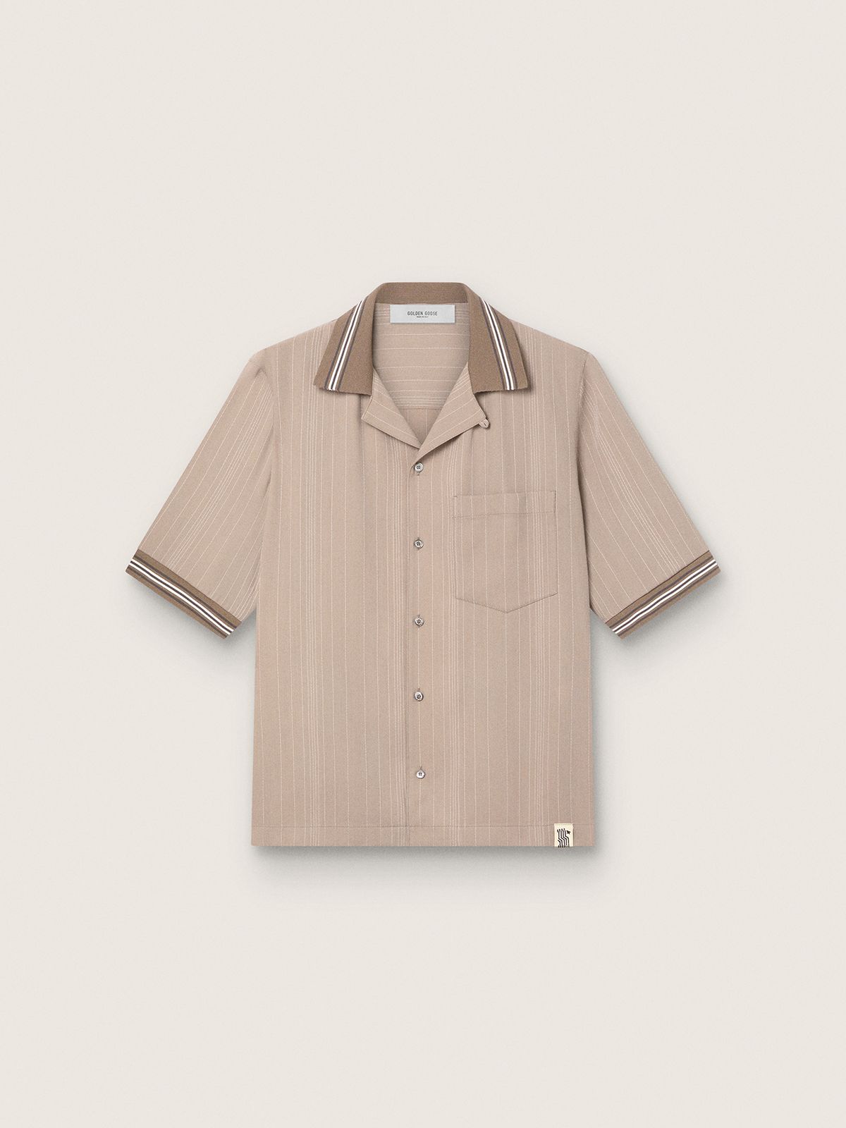 Chemise à manches courtes pour homme en laine froide grise avec fines rayures — Golden Goose